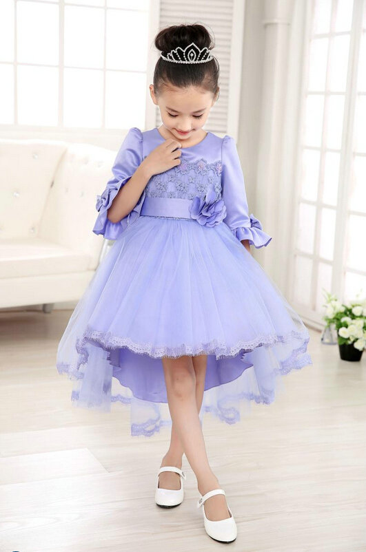 Cute Dresses Winter Flower Girls Bowknot Solid Wedding Party Dress - Purple