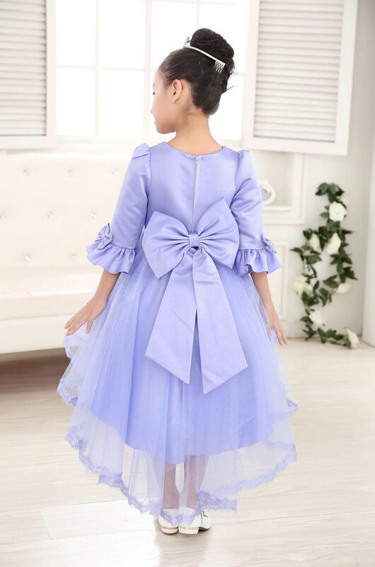 Cute Dresses Winter Flower Girls Bowknot Solid Wedding Party Dress - Purple