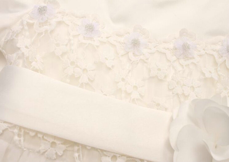 Cute Dresses Winter Flower Girls Bowknot Solid Wedding Party Dress - White