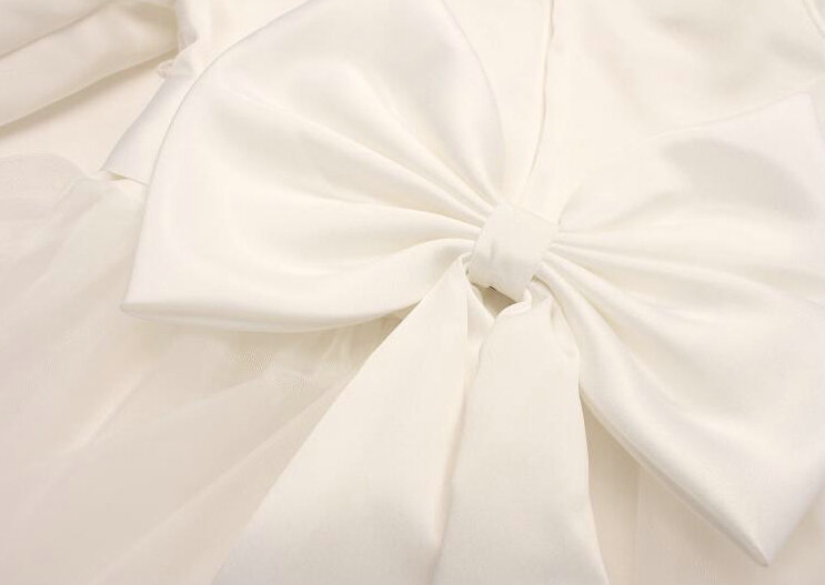 Cute Dresses Winter Flower Girls Bowknot Solid Wedding Party Dress - White