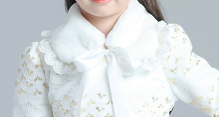 Cute Dresses Winter Flower Girls Bowknot Velvlet Wedding Party Dress - White