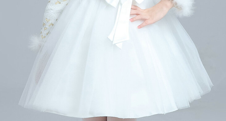 Cute Dresses Winter Flower Girls Bowknot Velvlet Wedding Party Dress - White