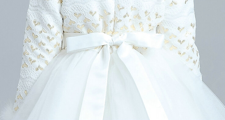 Cute Dresses Winter Flower Girls Bowknot Velvlet Wedding Party Dress - White