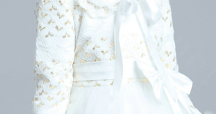 Cute Dresses Winter Flower Girls Bowknot Velvlet Wedding Party Dress - White