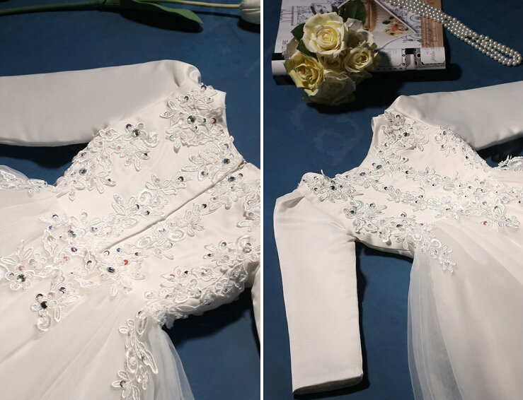 Cute Dresses Winter Flower Girls Diamond Cotton Wedding Party Dress - White