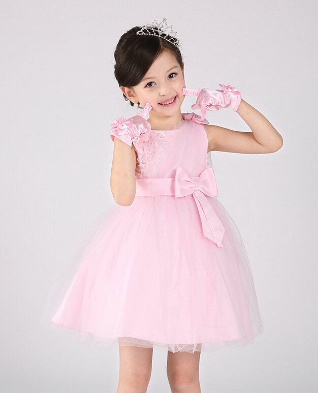 Cute Dresses Winter Flower Girls Knee Length Bowknot Wedding Party Dress - Pink