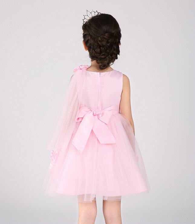 Cute Dresses Winter Flower Girls Knee Length Bowknot Wedding Party Dress - Pink