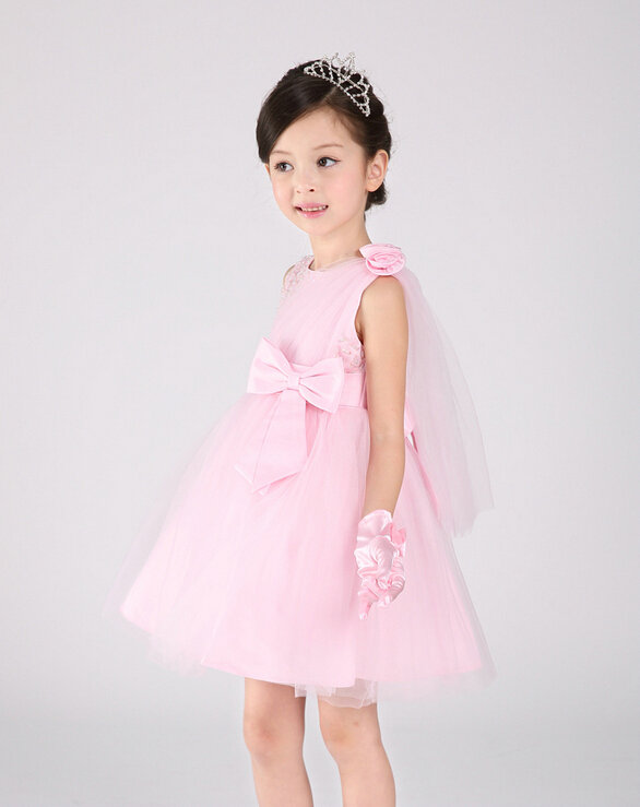Cute Dresses Winter Flower Girls Knee Length Bowknot Wedding Party Dress - Pink