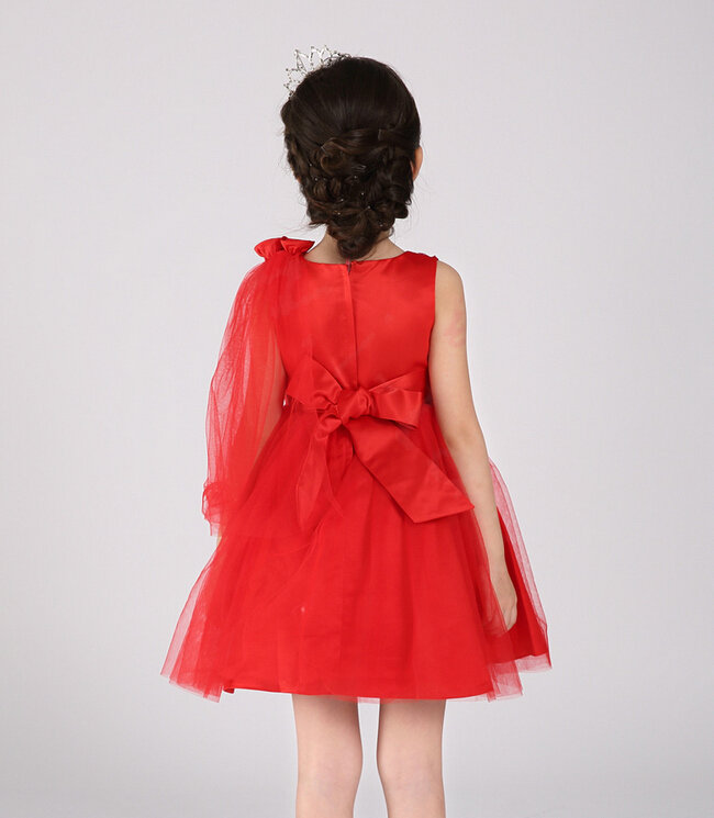 Cute Dresses Winter Flower Girls Knee Length Bowknot Wedding Party Dress - Red