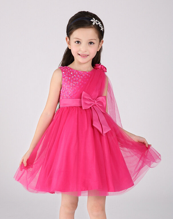 Cute Dresses Winter Flower Girls Knee Length Bowknot Wedding Party Dress - Rose