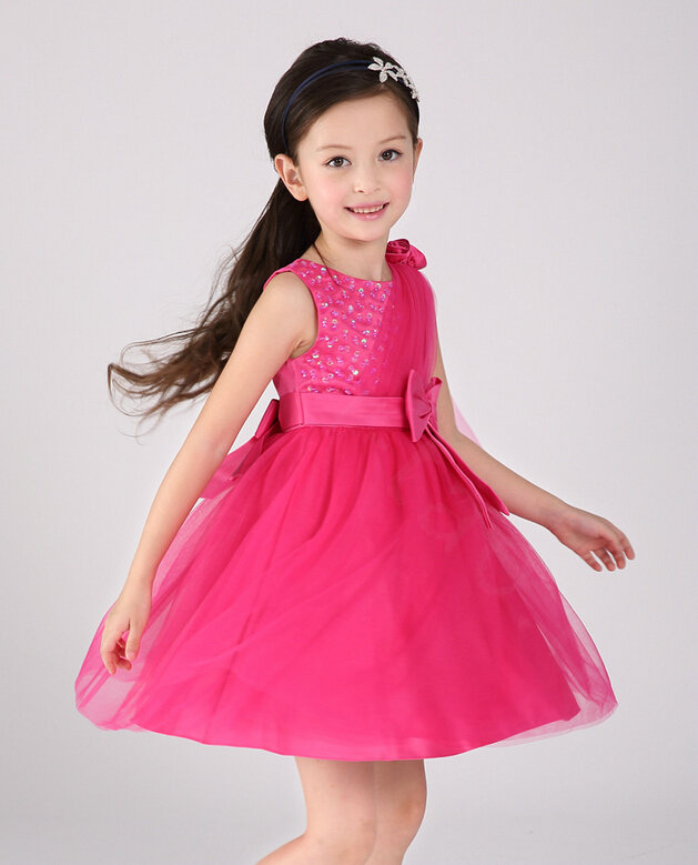 Cute Dresses Winter Flower Girls Knee Length Bowknot Wedding Party Dress - Rose