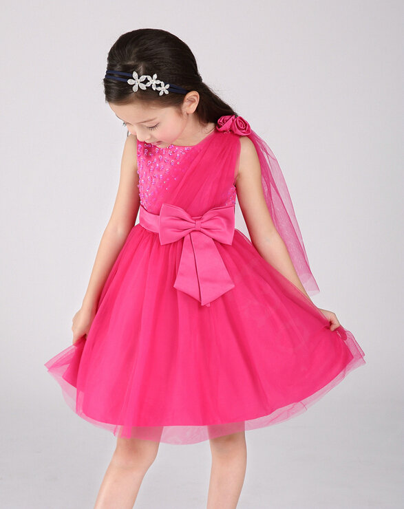 Cute Dresses Winter Flower Girls Knee Length Bowknot Wedding Party Dress - Rose