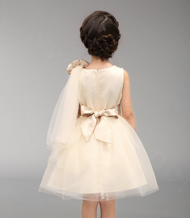 Cute Dresses Winter Flower Girls Knee Length Bowknot Wedding Party Dress - White
