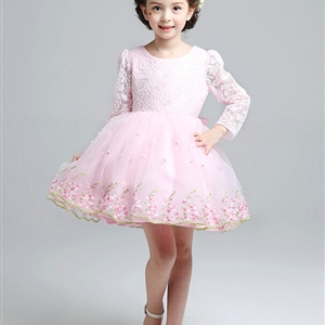 Cute Dresses Winter Flower Girls Long Sleeve Bow Velvlet Wedding Party Dress - Pink