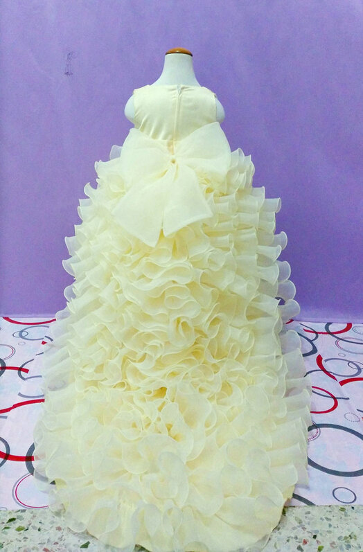 Cute Dresses Winter Flower Girls Ruffled Floor Length Wedding Party Dress - Beige
