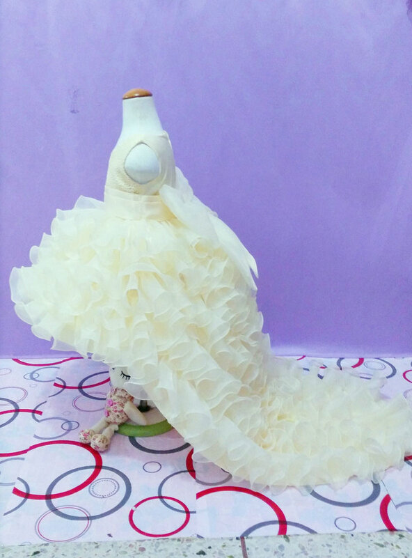 Cute Dresses Winter Flower Girls Ruffled Floor Length Wedding Party Dress - Beige