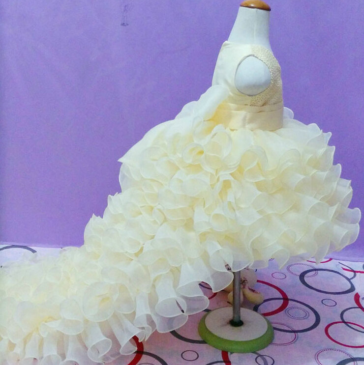 Cute Dresses Winter Flower Girls Ruffled Floor Length Wedding Party Dress - Beige