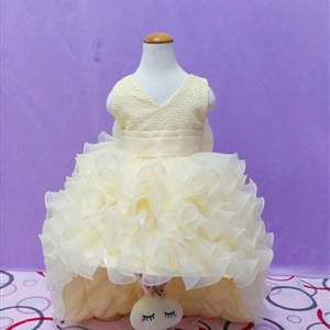 Cute Dresses Winter Flower Girls Ruffled Floor Length Wedding Party Dress - Beige
