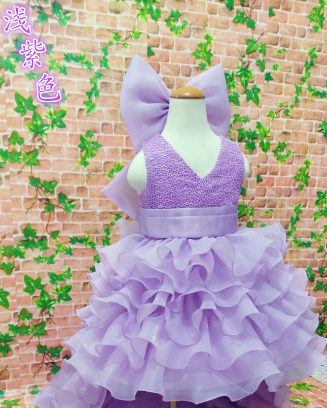 Cute Dresses Winter Flower Girls Ruffled Floor Length Wedding Party Dress - Purple