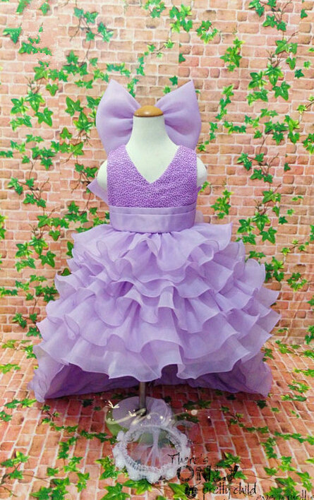 Cute Dresses Winter Flower Girls Ruffled Floor Length Wedding Party Dress - Purple