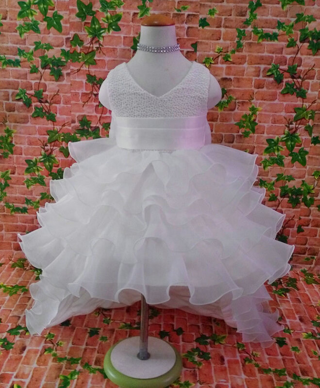 Cute Dresses Winter Flower Girls Ruffled Floor Length Wedding Party Dress - White