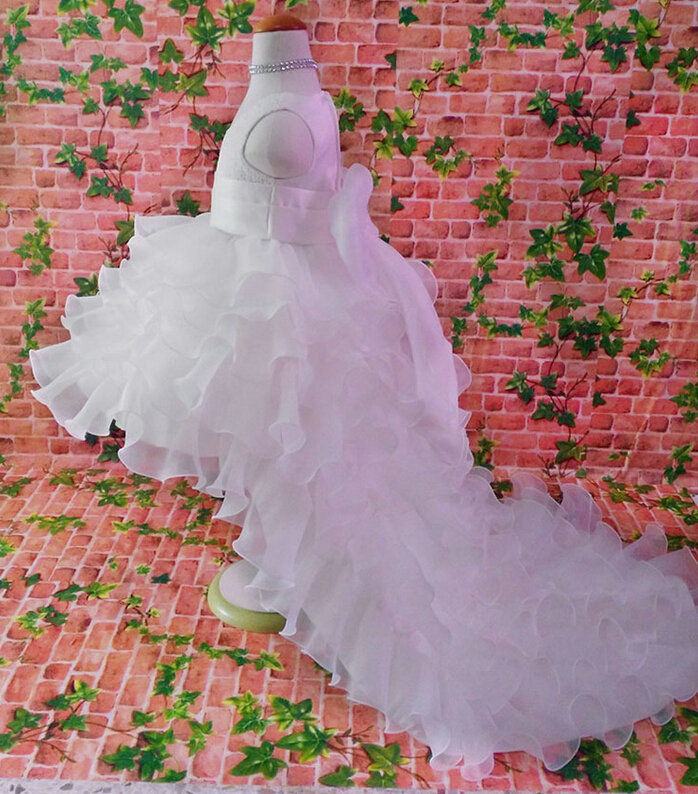 Cute Dresses Winter Flower Girls Ruffled Floor Length Wedding Party Dress - White