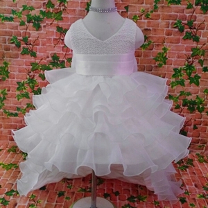 Cute Dresses Winter Flower Girls Ruffled Floor Length Wedding Party Dress - White
