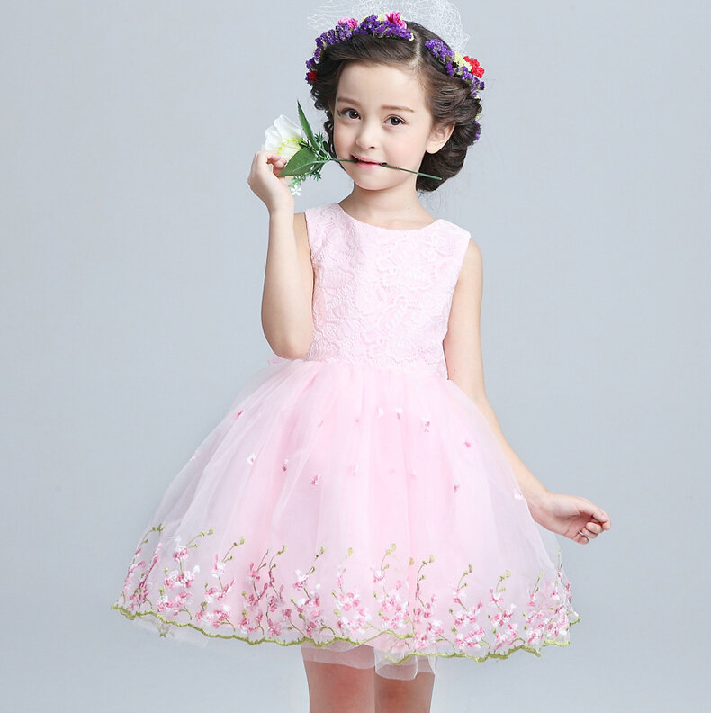 Cute Dresses Winter Flower Girls Sleeveless Bow Velvlet Wedding Party Dress - Pink