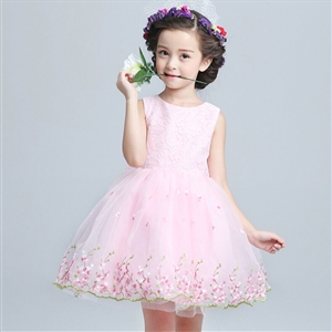 Cute Dresses Winter Flower Girls Sleeveless Bow Velvlet Wedding Party Dress - Pink