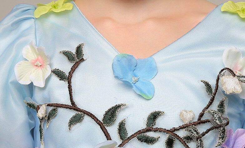 Cute Dresses Winter Flower Girls Sleeveless Embroidery Wedding Party Dress - Blue
