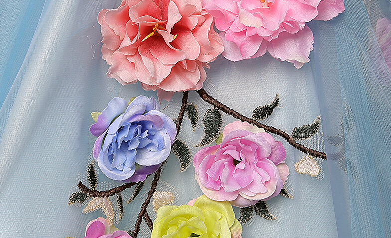 Cute Dresses Winter Flower Girls Sleeveless Embroidery Wedding Party Dress - Blue