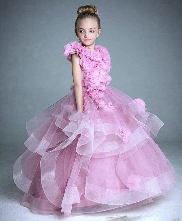 Cute Dresses Winter Flower Girls Sleeveless Embroidery Wedding Party Dress - Pink