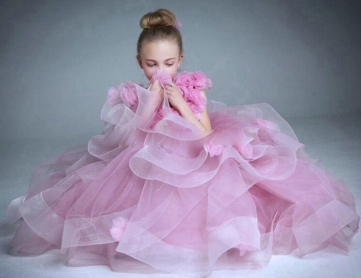 Cute Dresses Winter Flower Girls Sleeveless Embroidery Wedding Party Dress - Pink
