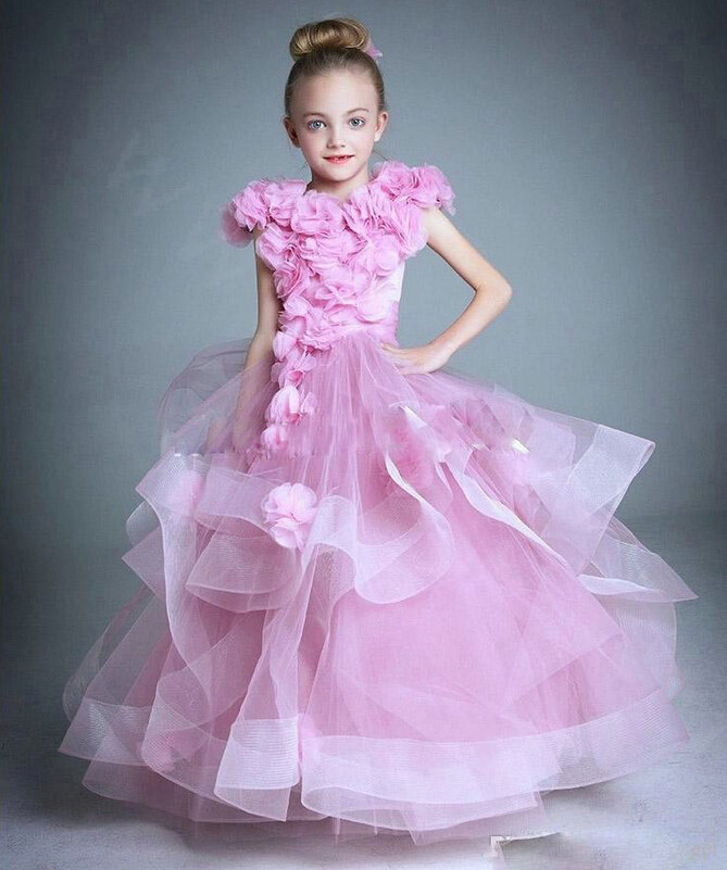 Cute Dresses Winter Flower Girls Sleeveless Embroidery Wedding Party Dress - Pink