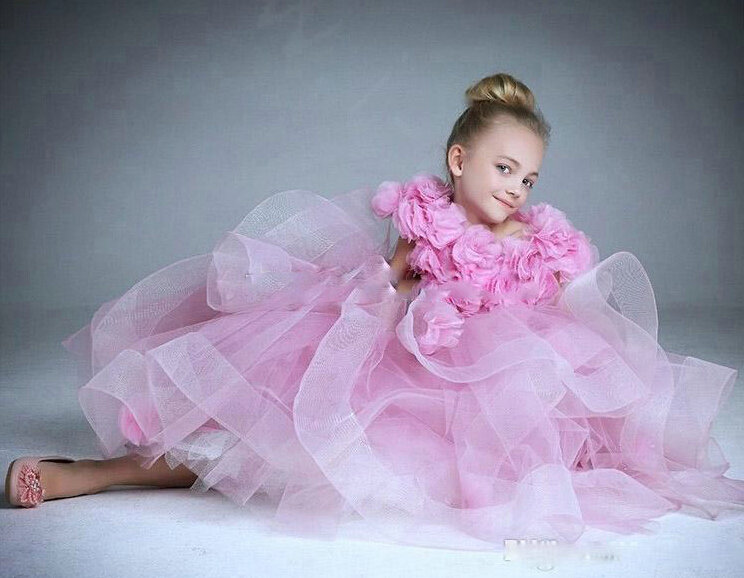 Cute Dresses Winter Flower Girls Sleeveless Embroidery Wedding Party Dress - Pink