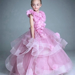 Cute Dresses Winter Flower Girls Sleeveless Embroidery Wedding Party Dress - Pink