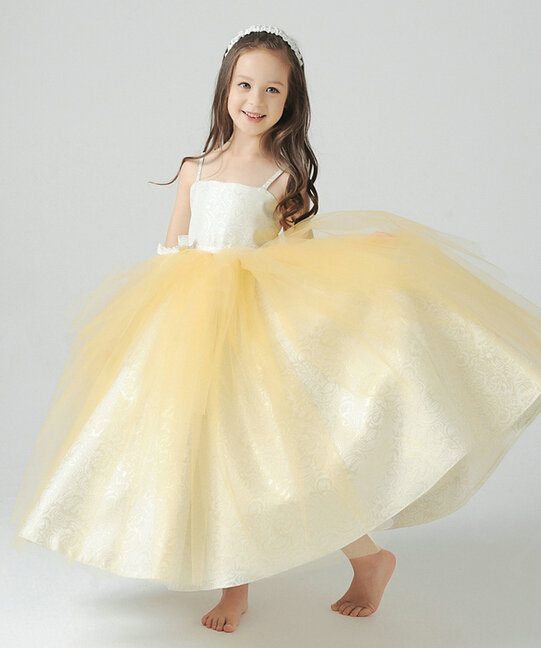 Cute Dresses Winter Flower Girls Sling Bowknot Wedding Party Dress - Yellow