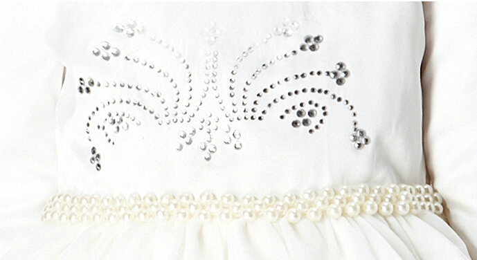 Cute Dresses Winter Flower Girls Velvet Long Sleeve Wedding Party Dress - White