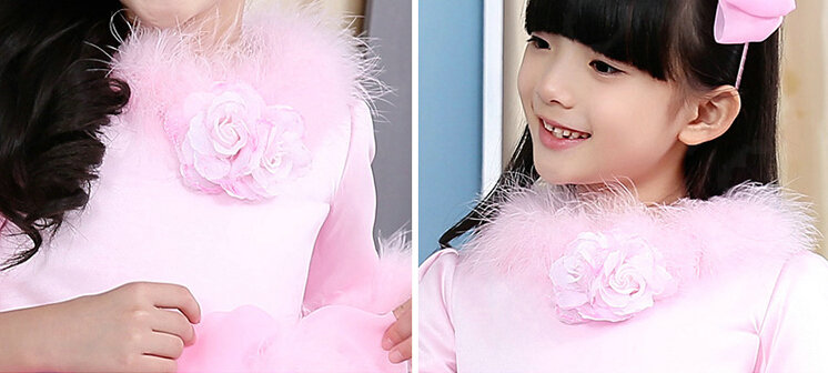 Cute Dresses Winter Flower Girls Velvlet Knee Length Bowknot Wedding Party Dress - Pink