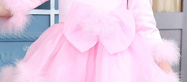 Cute Dresses Winter Flower Girls Velvlet Knee Length Bowknot Wedding Party Dress - Pink