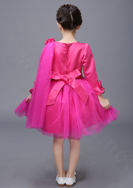 Cute Skirts Winter Flower Girls Diamonds Knee Length Bowknot Wedding Party Dress - Rose