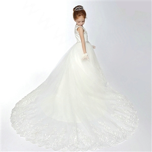 Cute Skirts Winter Flower Girls Long Drag Diamond Wedding Party Dress - White