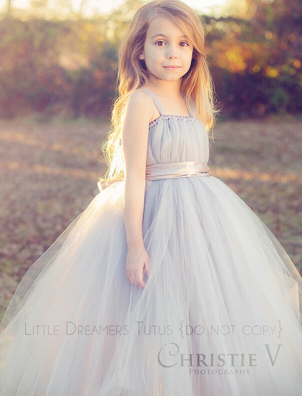 Cute Skirts Winter Flower Girls Long Suspenders Wedding Party Dress - Grey