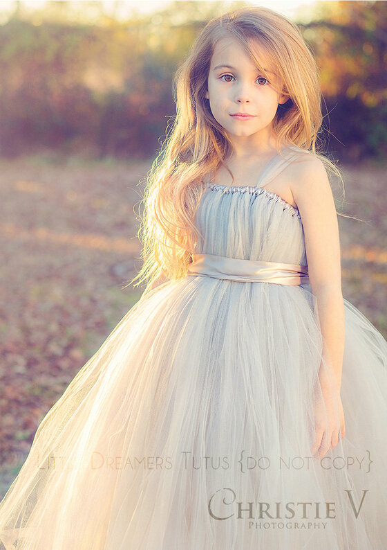 Cute Skirts Winter Flower Girls Long Suspenders Wedding Party Dress - Grey
