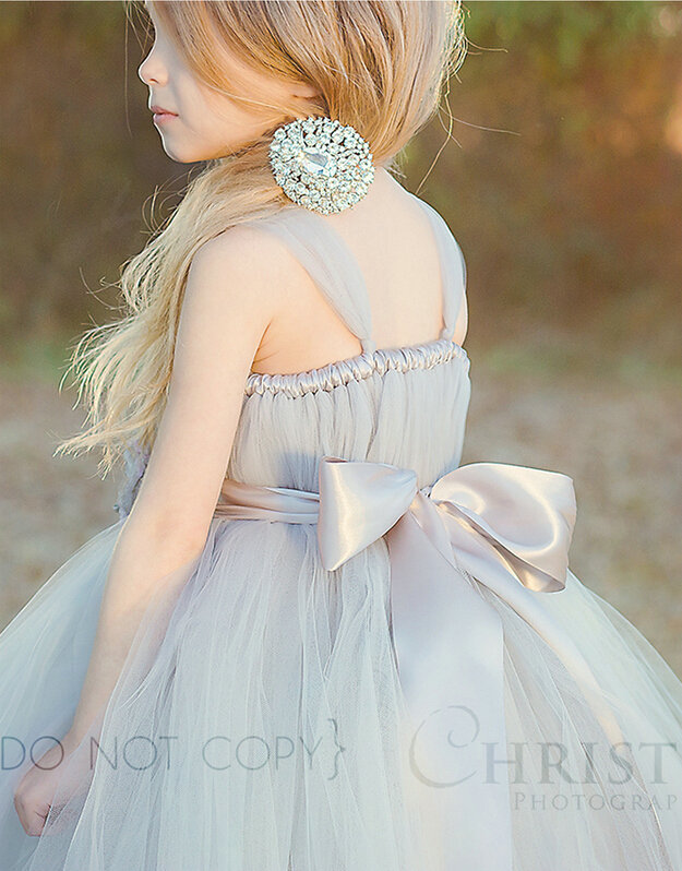 Cute Skirts Winter Flower Girls Long Suspenders Wedding Party Dress - Grey