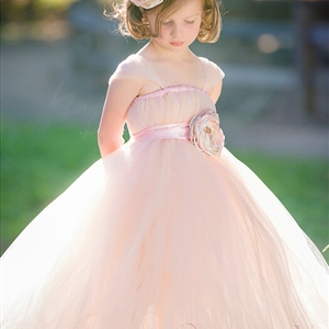 Cute Skirts Winter Flower Girls Long Suspenders Wedding Party Dress - Pink