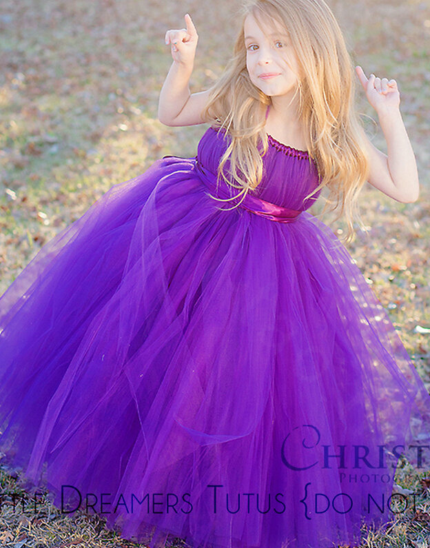 Cute Skirts Winter Flower Girls Long Suspenders Wedding Party Dress - Purple