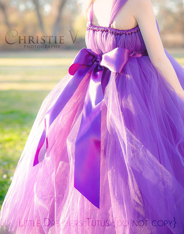 Cute Skirts Winter Flower Girls Long Suspenders Wedding Party Dress - Purple
