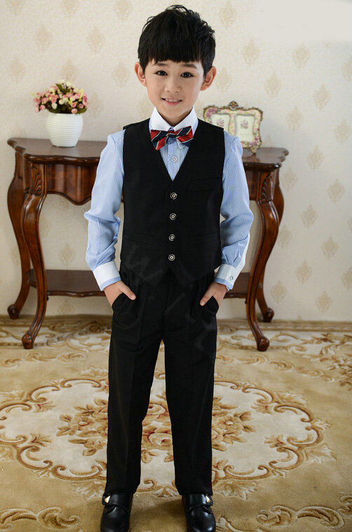 Cute Winter Flower Boys Suit Clothes Wedding Party Dress - Black Blue