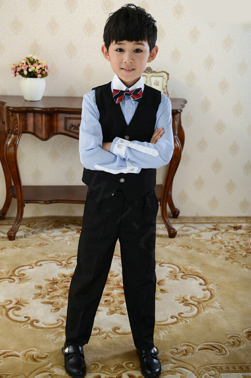 Cute Winter Flower Boys Suit Clothes Wedding Party Dress - Black Blue